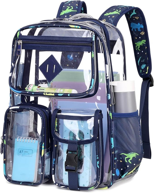 Clear Backpack for School,Heavy Duty PVC Transparent Bookbag for Girls Stadium Approved See Through Backpack