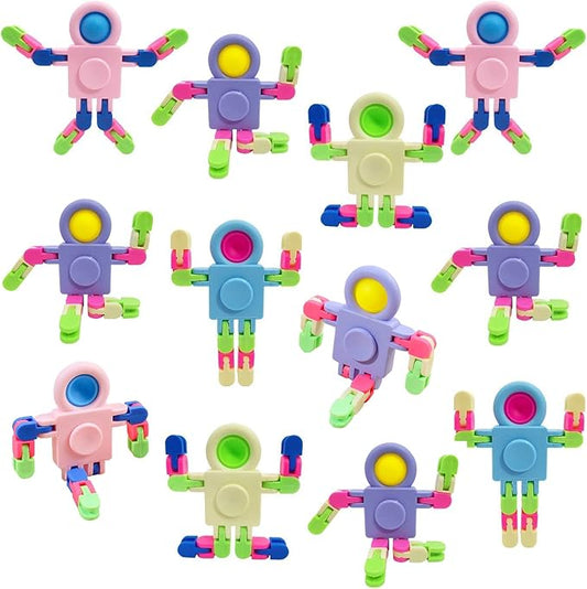 12 Pack Fidget Sensory Spinner Toys, Transformable Chain Robot Fingertip Toy,Pinata Goodie Bag Stuffers Birthday Valentines Day Gifts for Kids,Treasure Box Classroom Prizes