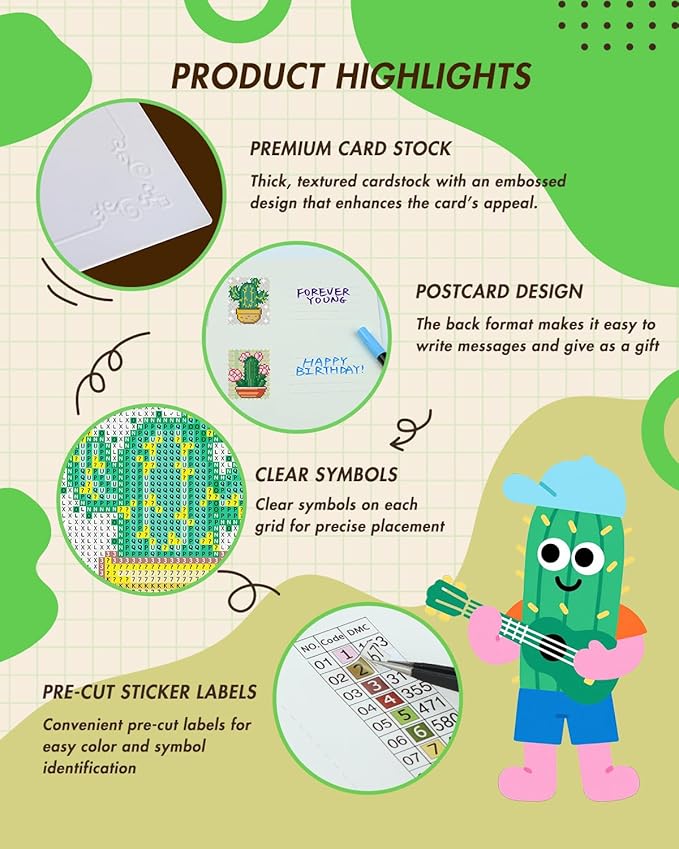 forever young Minigem Diamond Painting Kits Mini Diamond Art Kits, 9Pcs Small Diamond Art Kits for Adults 2-Hour Painting, Postcard-Style Resin Square Drill Diamond Painting Kits 5x7 Inch (Cactus)