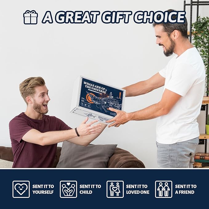 DIY 3D Wooden Puzzle Whale Spaceship,Miniature Wooden Dollhouse Model for Adults to Build,Gifts for Family Friends - Whale Ark of The Universe (Starlight Blue)