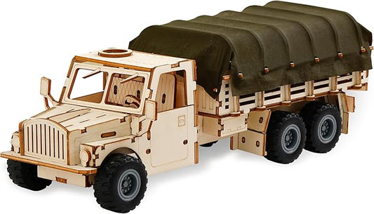 SIGHTEEDA Pull-Back Adventure Truck 3D Wooden Puzzle - 118 Pcs STEM Building Model Kit for Kids Ages 6-12 | All-Terrain Wheels & Removable Cover | Creative Gift for Kids & Teens