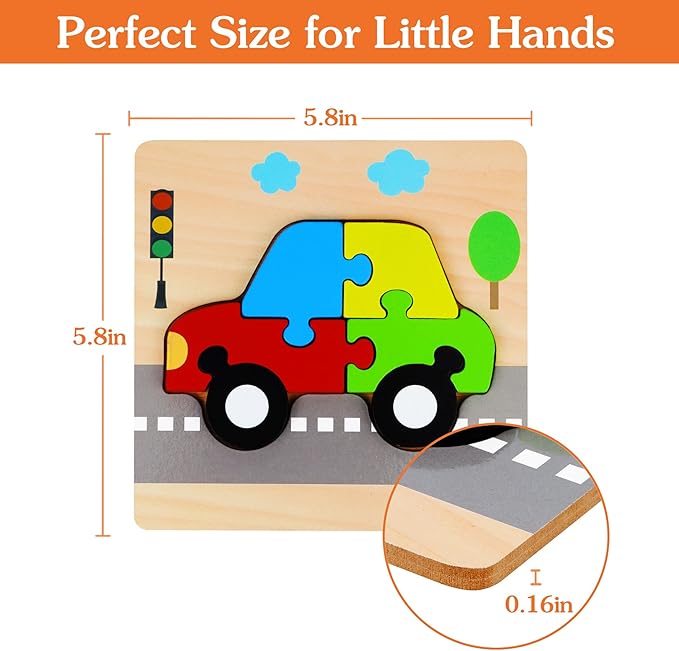 Wooden Puzzles Toys for Ages 2-4, Toddler Puzzles Toys Gifts for 1 2 3 Years Old Boys Girls, 6 Pack Vehicle Shape Montessori Learning Toy for Kids Babies Toddlers 1-3 2-3 12 18 Months