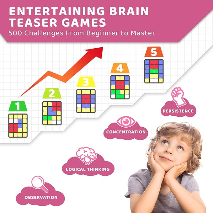 Logical Super Slide Puzzle, Hand Held Travel Games for Kids and Adults, Brain Teaser Toys Road Trip Activities for Boys and Girls, Birthday Easter Basket Stuffers (Pink)