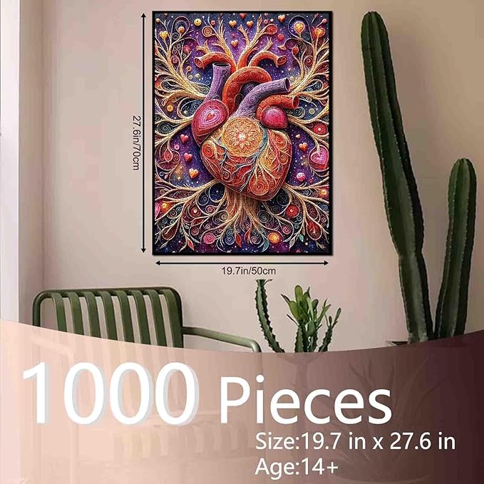 Graffitic Men/Woman Heart 1000 Piece Jigsaw Puzzles for Adult Anatomy of The Heart Painting Jigsaw Puzzle Body Organ 1000 Pieces Puzzles Game Wall Decor DIY Craft Puzzle Art Nordics Gift(Colorful)