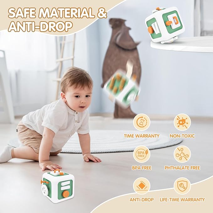 Toys for 1 Year Old Boy Girl, Montessori Busy Board Busy Cube, Travel Toys for Toddlers 1-3, 1 Year Old Girl Boy Gifts, Green