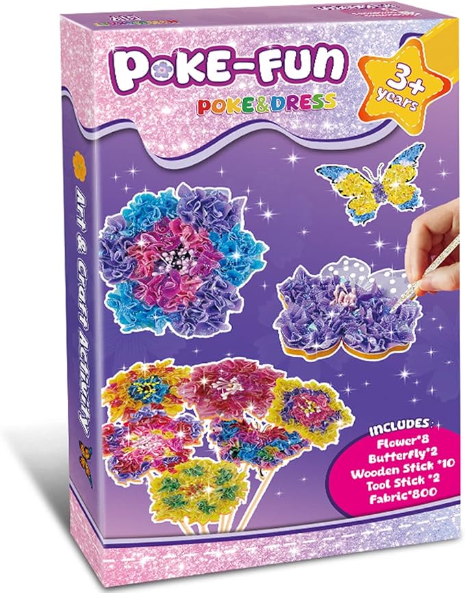 Britik Arts and Crafts for Kids Ages 8-12: Poke in Fun Art Kits for Girls, Poke Art Flower Bouquet Craft Kit, Fabric Arts for Kids DIY Flower Bouquet Kit Birthday Gift for Girls Ages 8 9 10 11 12