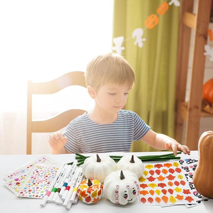 Cinrobiye 24 Set Fall Pumpkins Painting Crafts Kit,White Foam Pumpkins Craft Thanksgiving Pumpkin Kits Bulk for Halloween Thanksgiving Party Favors Classroom Activity DIY Projects Holiday Décor