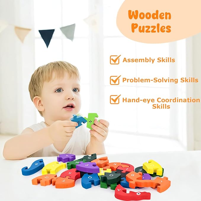 LovesTown Montessori Wooden Alphabet Puzzle for Toddlers, Snake ABC Learning Toys for Kids, Educational Preschool Jigsaw Puzzle for Early Childhood Development, Ideal Gift for Boys and Girls