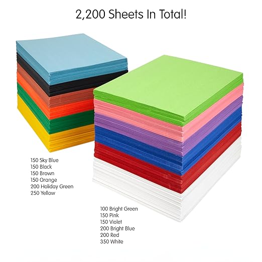 Colorations Construction Paper, Classroom Art Supplies, 9" x 12" Craft Paper 2200 Sheet Pack, Heavyweight Construction Paper, Bulk Packs, Assorted Colors, Drawing, Coloring, Painting, School Supplies