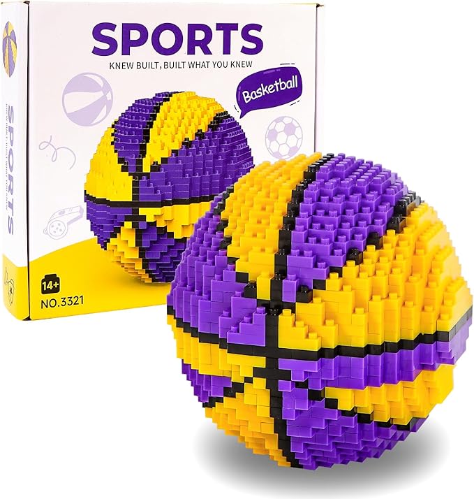 Basketball Building Blocks Set, 800 Pieces Adult Challenging STEM Purple and Yellow Building Blocks Decoration, Mini 3D Educational Toy, Realistic Basketball Model for Kids(800Pcs)