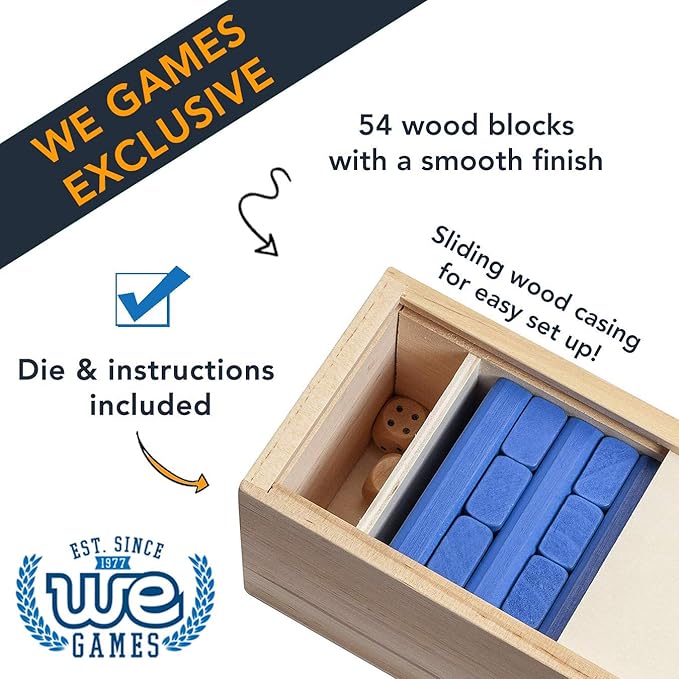WE Games Wooden Block Stacking Party Game for Adults, Tumble Tower Wedding Guest Book Alternative, Tabletop Games, Includes Storage Case, 12 inches