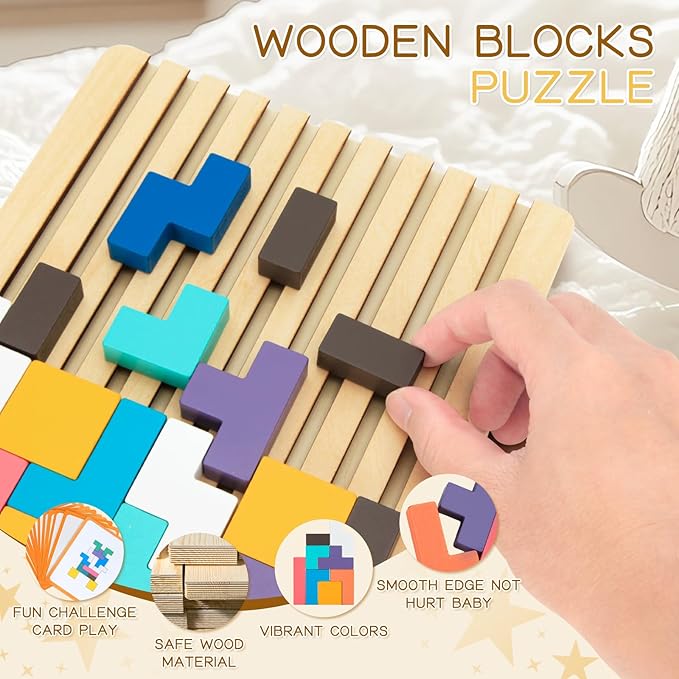 Wooden Stacking Puzzle Toy,3D Colored Wooden Puzzle,Russian Montessori Brain Blocks Puzzles Toys Gift for Boys and Girls,Board Jigsaw Game Toys for Brain Teasers for Toddlers 3-8Years