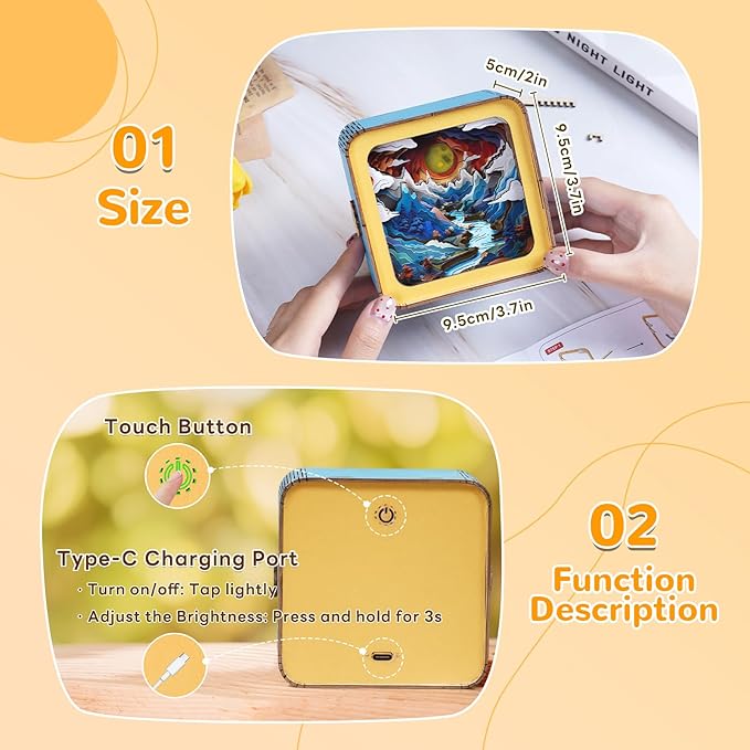 3D Wooden Puzzle Night Light, Valley Sunset DIY Puzzles for Adults, Eye Care Night Light with Touchable Switch, Personalized Gifts for Family Friend DIY Puzzle Lover