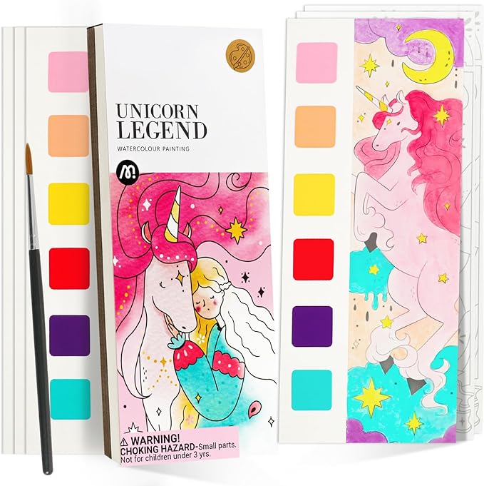 Watercolor Painting Coloring Books Pocket Watercolor Paint Bookmarks, Mess Free Paint with Water Set, Travel Class Activities Art Party Favors Exchange Birthday Gifts for Kids