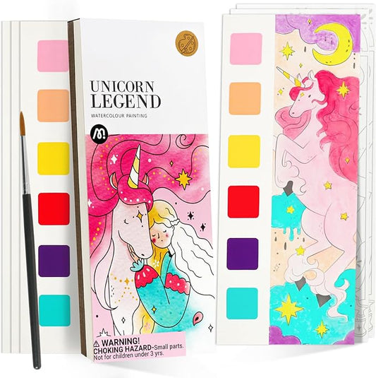 Watercolor Painting Coloring Books Pocket Watercolor Paint Bookmarks, Mess Free Paint with Water Set, Travel Class Activities Art Party Favors Exchange Birthday Gifts for Kids