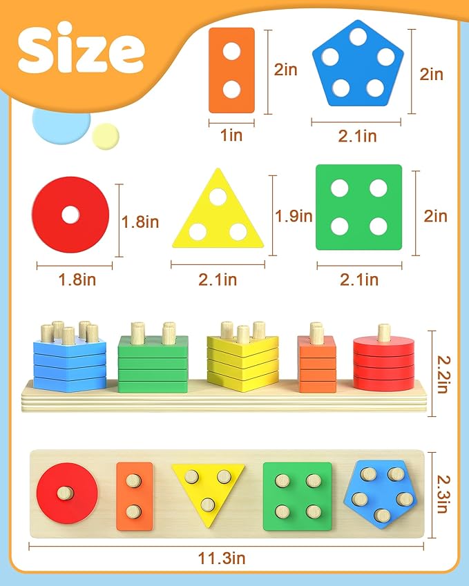 Montessori Toys for 1 2 Year Old Girl Boy, Toddler Toys 1 2 Year Old Girl Boy Birthday Gifts, Education Toddler Puzzles for Wooden Stacking Block Ages 1-3 2-4