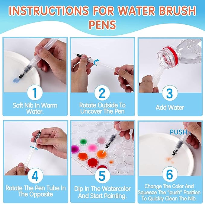 Watercolor Paint Set, 48 Color Watercolor with 10 PCS Nylon Brushes,6 PCS Refillable Water Brush Pen, 12 Page Pad and 2 PCS Art Sponges. Watercolor Paint set for Adults,Children and Beginners
