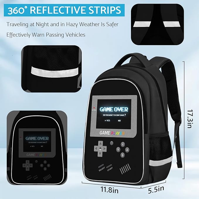 School Backpack For Boys - Gamer Boys Backpack For Kids Children Teens Elementary Middle School - Ages 6-18,17″