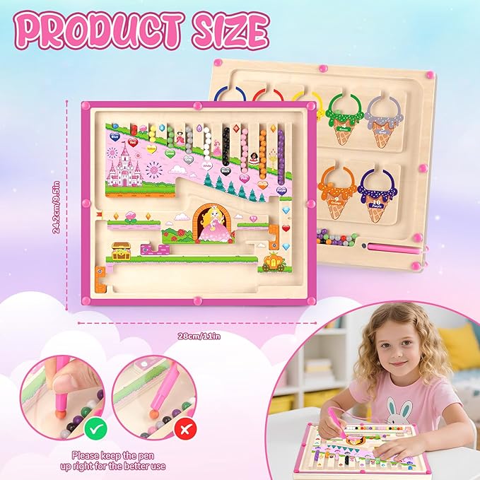 2 in 1 Magnetic Color and Number Maze Montessori Toy for Girls Dual Purpose Wooden Magnetic Puzzle Early Learning Activity for Preschool Children Magnetic Maze Board Educational Game