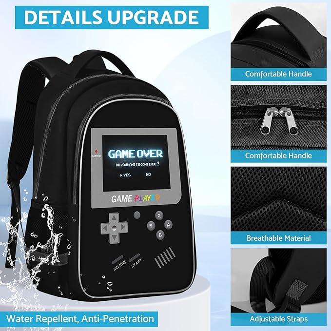 School Backpack For Boys - Gamer Boys Backpack For Kids Children Teens Elementary Middle School - Ages 6-18,17″