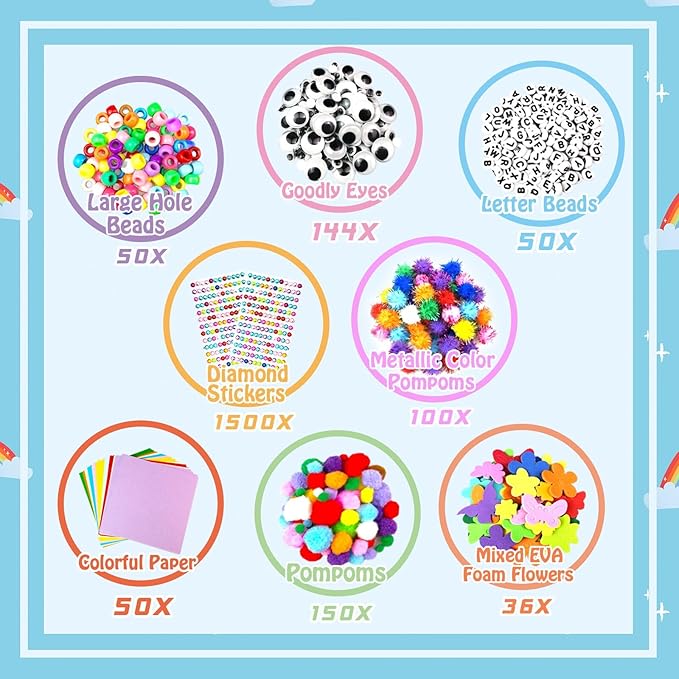 3000Pcs Arts and Crafts Supplies for Kids Craft Kits with Pipe Cleaners Crafting Supply All in 3 Layered Craft Box DIY Crafts for Kids Ages 4-8 8-12 Homeschool Supplies Toys Gifts for Girls & Boys