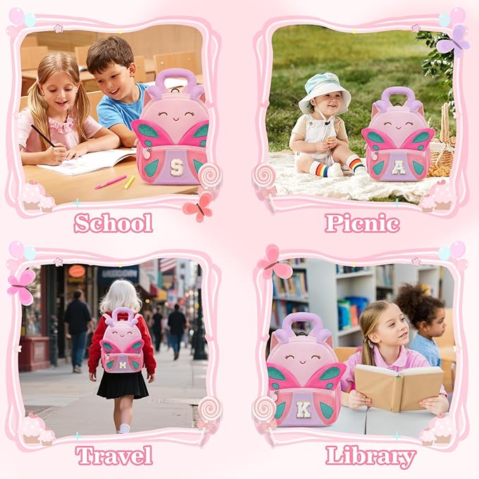 YOOLIFE Backpack for Girls Kids Toddler, Bookbag for Teen Girl Kids Birthday Gifts, School Backpack for Girls Initial Pink B