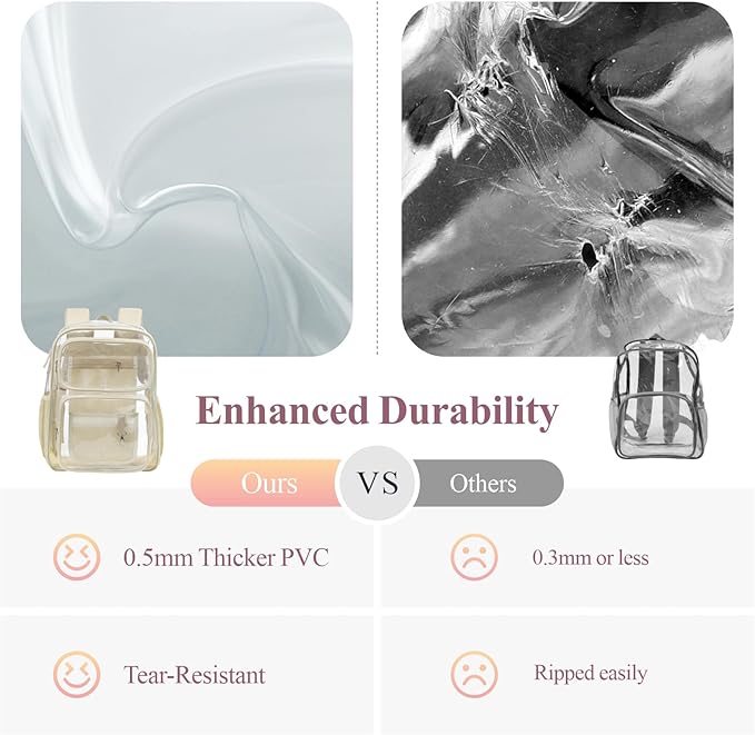 PACKISM Clear Backpack for School - 17 inch Large Heavy Duty Clear Bookbag, See Through PVC Backpacks (for age 12 above)
