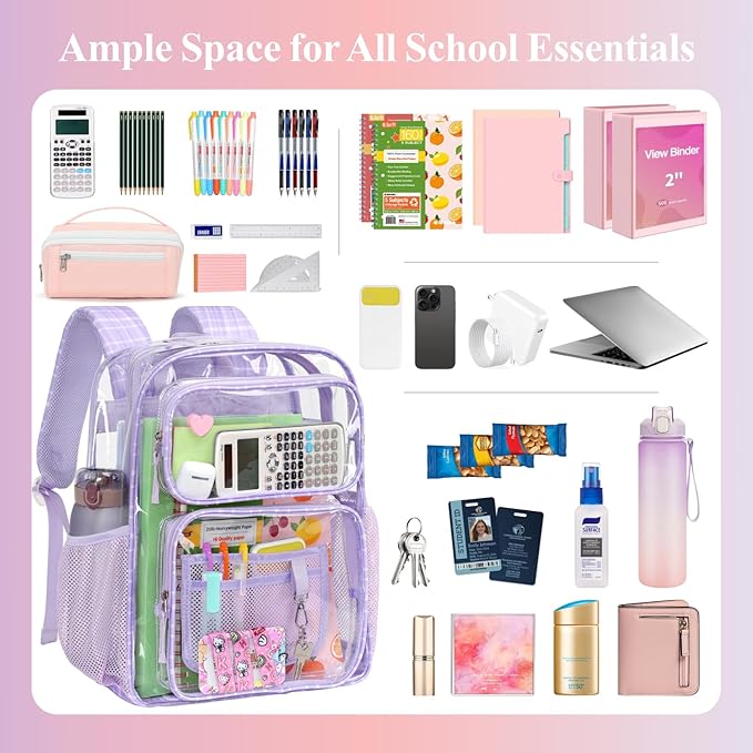 PACKISM Clear Backpack for School - 17 inch Large Heavy Duty Clear Bookbag, See Through PVC Backpacks (for age 12 above)
