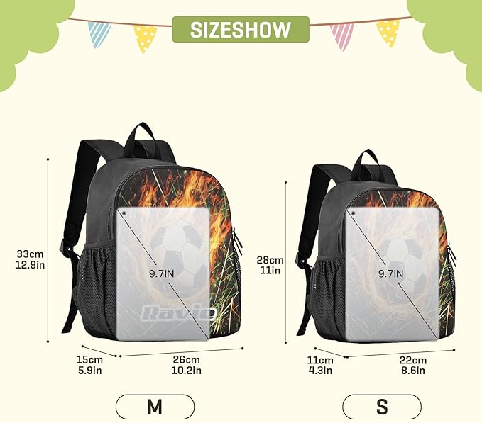 Soccer Ball Fire Toddler Backpack for Boys Girls 3-6 Small Preschool Backpacks for Kids Elementary Mini Bookbag for Preschool for Travel