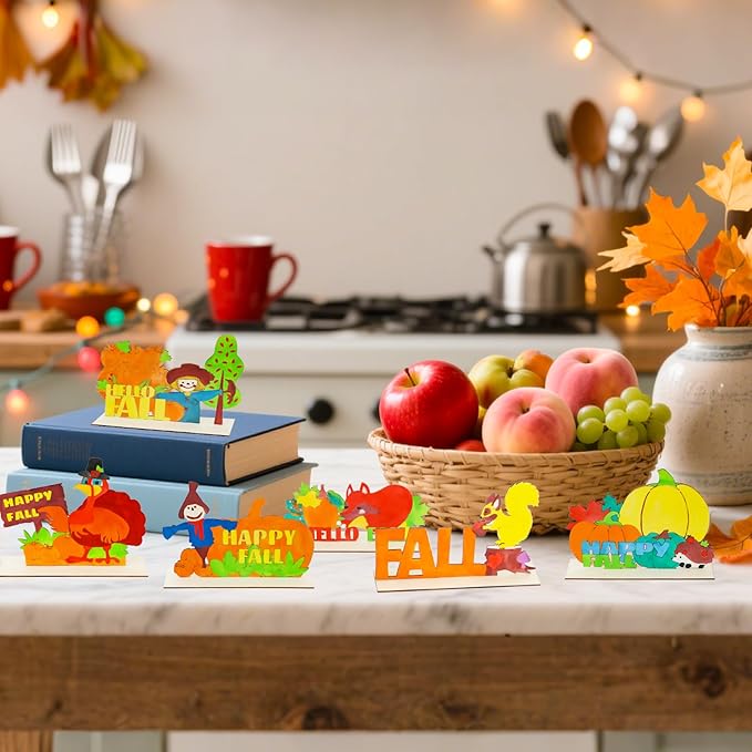 24 Pcs Fall Crafts for Kids Bulk, Fall Arts and Crafts Kits, Thanksgiving Fall Wooden Painting Crafts for Boys Girls Fall Activities Harvest Party Favors Home Classroom DIY Table Decorations