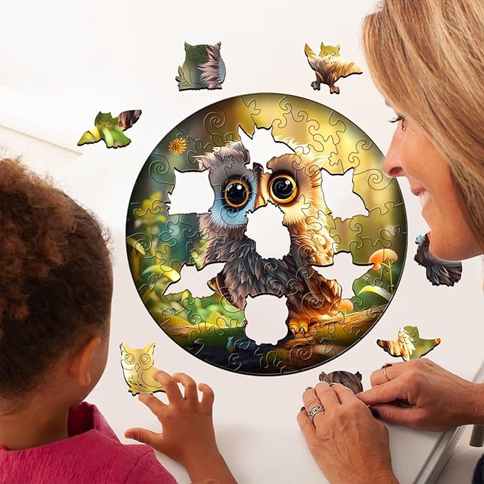 Wooden Puzzles for Kids Ages 6-8 - 50 Pieces Cute Owl Puzzle - Unique Animal Shaped Puzzles Ages 5-8 - Birthday Gift for Kids(11.4x11.4in)