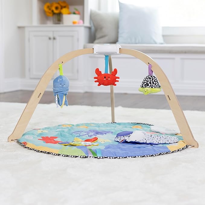 Melissa & Doug Ocean Wooden Baby Play Gym, Easy-Fold Baby Activity Center, 5 Washable Sensory Toys & Reversible Play Mat, Infant Toys, Ages 0–9 Months - FSC Certified