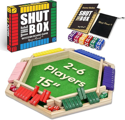 Original Classic 2-6 Player Shut The Box Game, Math Dice Board Game for Family Night Classroom Travel, Wooden Classic Table for Group Kid Adult Senior Travel Party Bar Easy Quick and Fun