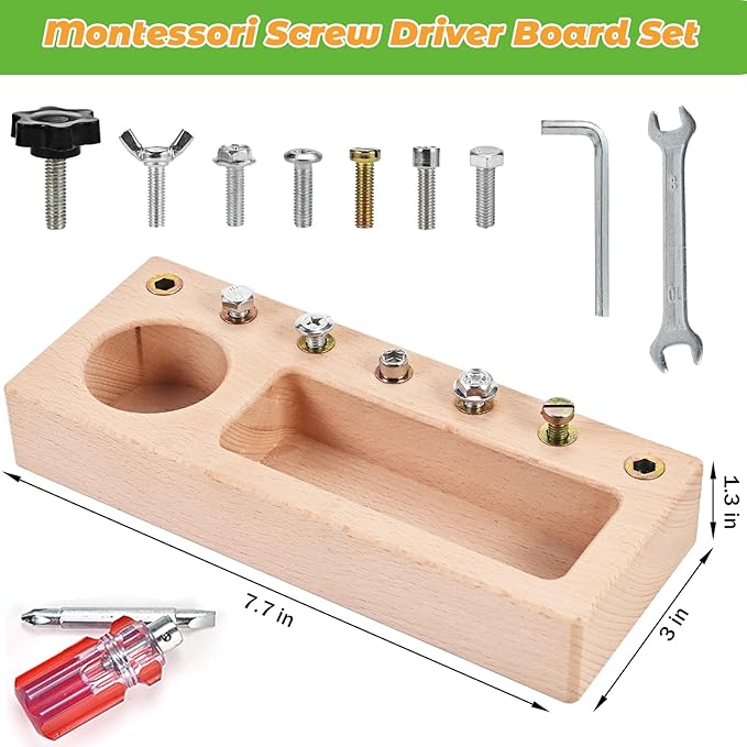 Wooderma Montessori Screwdriver Board Set, Wooden Montessori Toys for 3 4 5 Year Old, Toddler Screwdriver Toy, Kids Tool Set, Preschool Learning Sensory Toy, Fine Motor Skills Toys