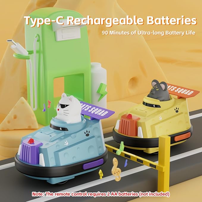 2 Pack Remote Control Car, RC Ejecting Bumper Car for Kids, Cat and Rat War Cheese Bumper Car, Car Toys for Ages 5-7, Christmas Birthday Gifts Toys for 3 4 5 6+ Year Old Boys Girls