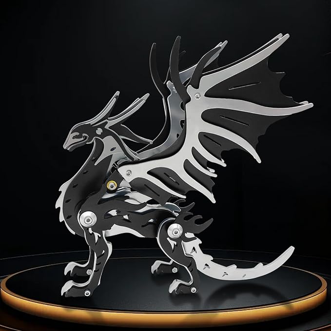 3D Metal Puzzles,3D Metal Puzzle for Adults,Mechanical Model Kit Magic Wing Dragon Black Silver,Steel 3D Puzzles Stainless Steel Ornaments for Adults Home Decor Art Craft Gifts Toys.
