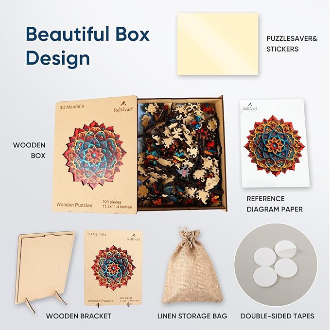 Ruikiyart Wooden Puzzles for Adults, 5MM 500 Pieces 3D Vision Mandala Wooden Jigsaw Puzzle, Unique Shaped Wooden Puzzles for Kids and Adults on Birthday, Thansgiving, Christmas (16.5"*16.5")