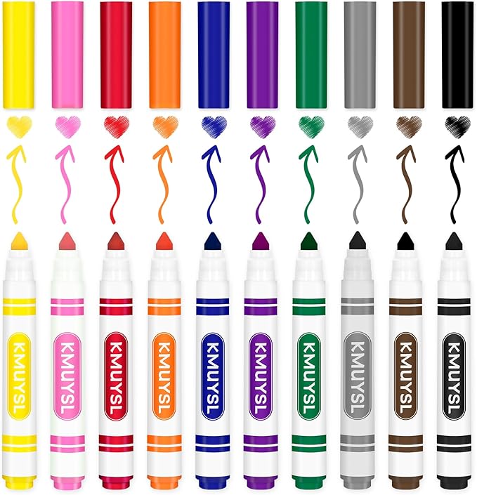KMUYSL 200 Count Washable Markers Bulk, 10 Assorted Colors - Broad Line Conical Tip Coloring Markers for Kids, School Art Supplies & Back to School Supplies, Teacher Classroom Must Haves