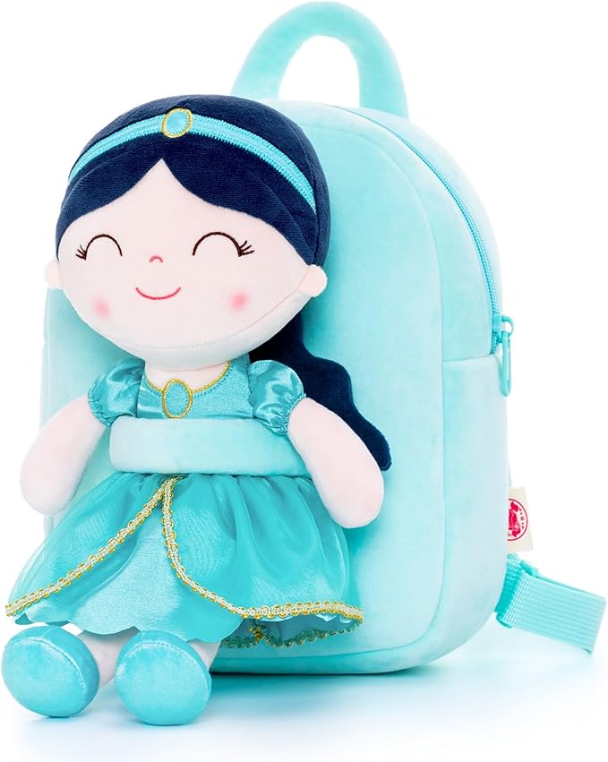 Gloveleya Back to School Gifts for Girls Toddler Backpack for Girls Kids Backpacks Soft Girl Toys Plush Baby Girl Gifts with Plush Princess Jasmins Doll Aqua 9"