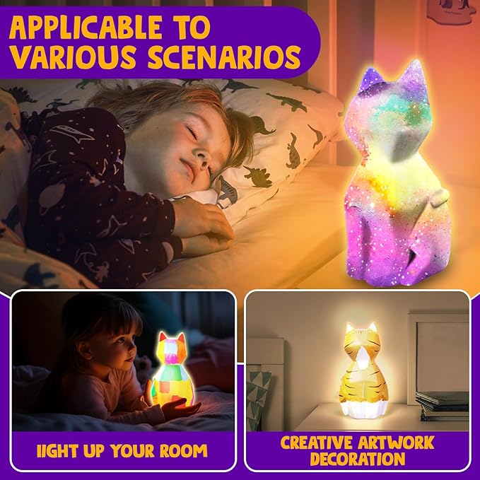 Goodyking Paint Your Own Cat Lamp Craft Kit, DIY 3D Warm Light Cat Lamp, Arts and Crafts for Kids Ages 8-12, Birthday Gifts for 8-12 Year Old Boy Girl, Painting Kit for Kids Ages 3 4 5 6 7 8 9+