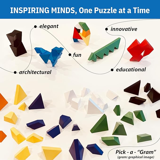 Pickagram Tangram 3D Magnetic Puzzle for Kids (8-12), Adults & Seniors | STEM Certified Fidget Puzzle - Magnetic Pattern Blocks for Cognitive Development, Creativity & Focus - Purple