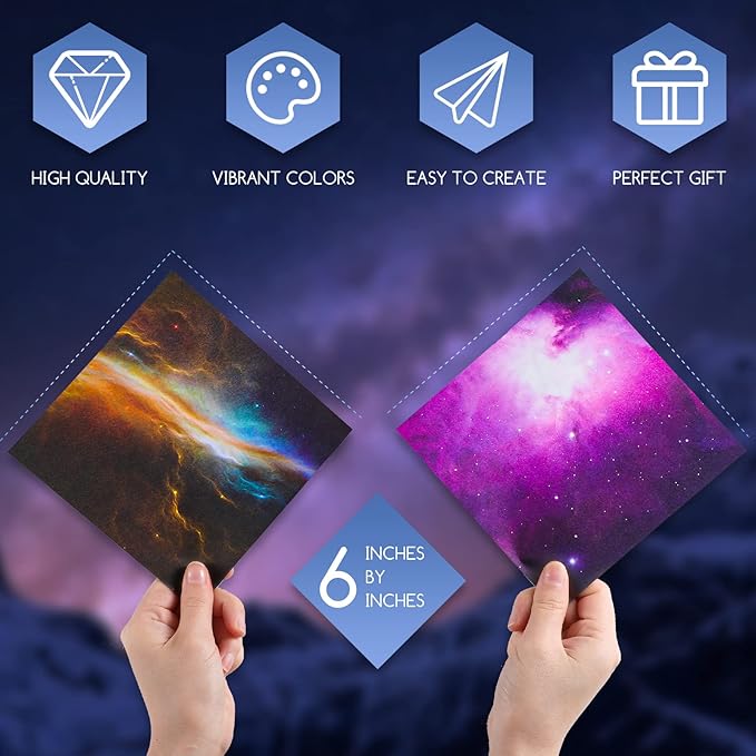 150 Sheets Double Sided Origami Paper Kit 6 x 6 Inch Beautiful Sky Scrapbook Paper Galaxy Outer Space Star Pattern Easy Folding for Arts Crafts School Kids Teachers, 36 Designs(Vivid Style)