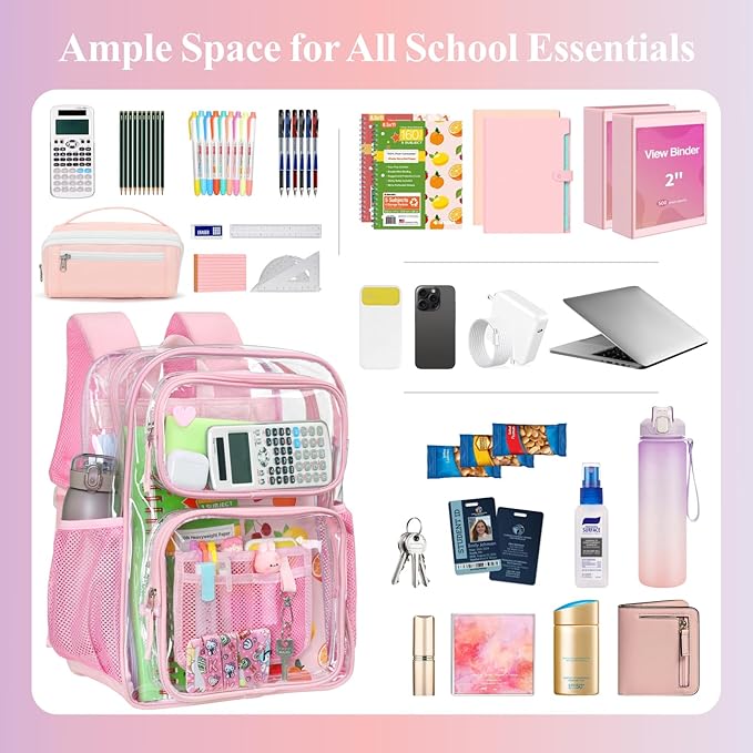 PACKISM Clear Backpack for School - 17 inch Large Heavy Duty Clear Bookbag, See Through PVC Backpacks (for age 12 above)