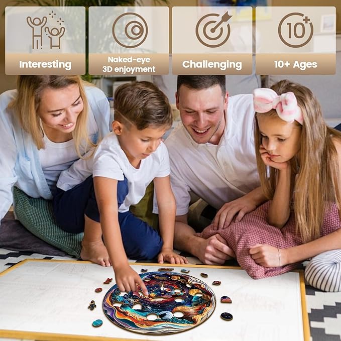 Wooden Puzzle for Adults-Wooden Puzzle Unique Shape Advanced 3D Universe Wooden Jigsaw Puzzle for Adults and Kids,Best Gift,Wood Puzzles,Challenge Wooden Jigsaw Puzzle (L-13.4 * 13.4in-300pcs)