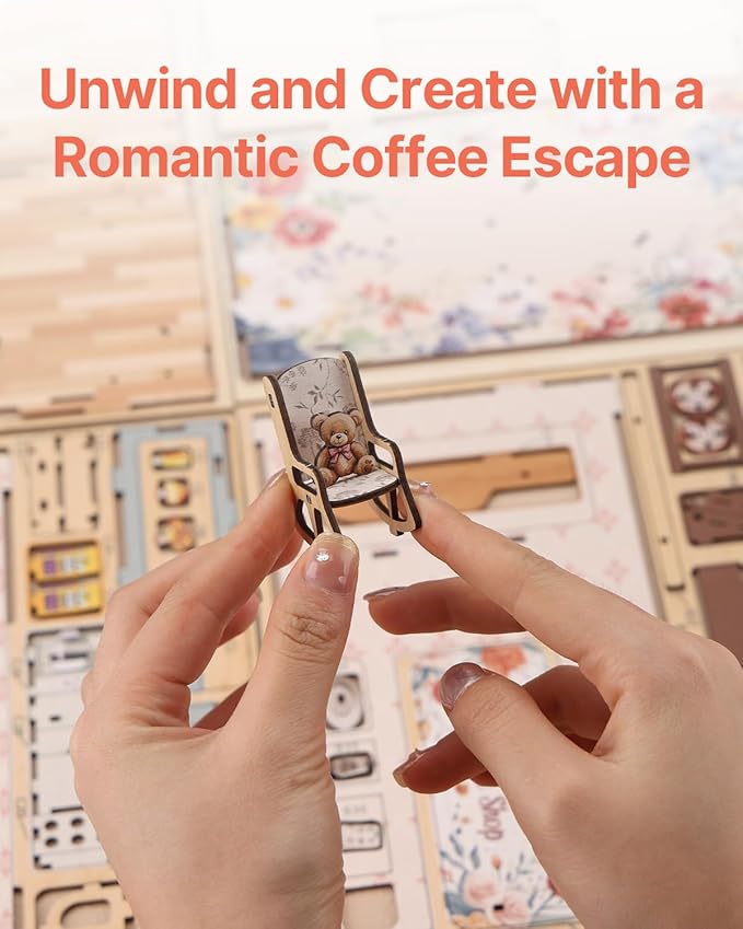 Book Nook Kit,Coffe House Miniature House Kit for Teens and Adults,3D Wooden Puzzle Tiny House Booknook Bookend Bookshelf Decor Model Build.(Romantic Coffee House)