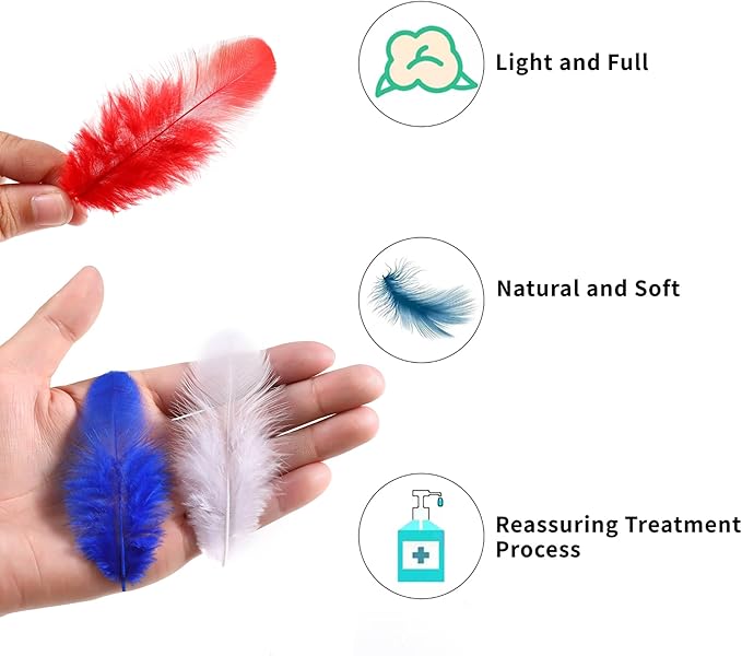 Soarer Red White Blue Feathers for Crafts - 300pcs 3-5inch Craft Feathers Bulk for Wedding Home Party, Dream Catcher Supplies and DIY Crafts(RedWhiteBlue)