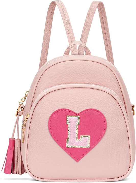 Girls Initial Mini Backpack Gifts for Kid Toddler Little Girl Teen Small Cute Heart Backpack Purse Preschool Kindergarten Bookbag,Pink-L