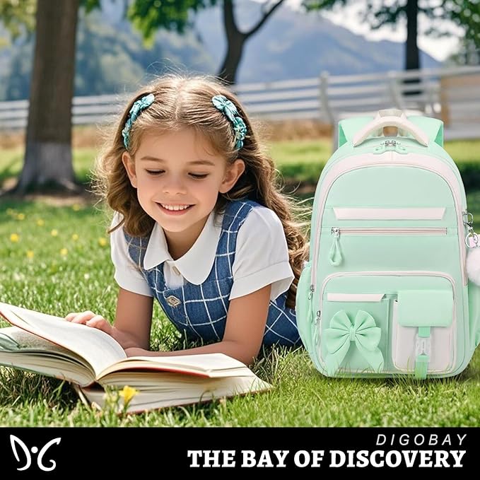 Backpack for Girls, 3PCS Girls Backpack for School with Lunch Bag Pencil Case, Cute Kids Teens Bookbag for Kindergarten Elementary Preschool Middle School (Green)