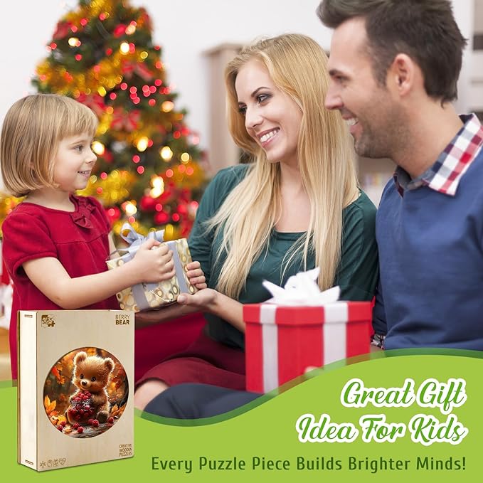 Wooden Puzzles for Kids Ages 4-6 - Berry Bear 50 Pieces Children Puzzles - Large Pieces Kids Puzzle with Unique Shapes - Educational Puzzles Toys for Boys and Girls (11.4 * 11.4 in)