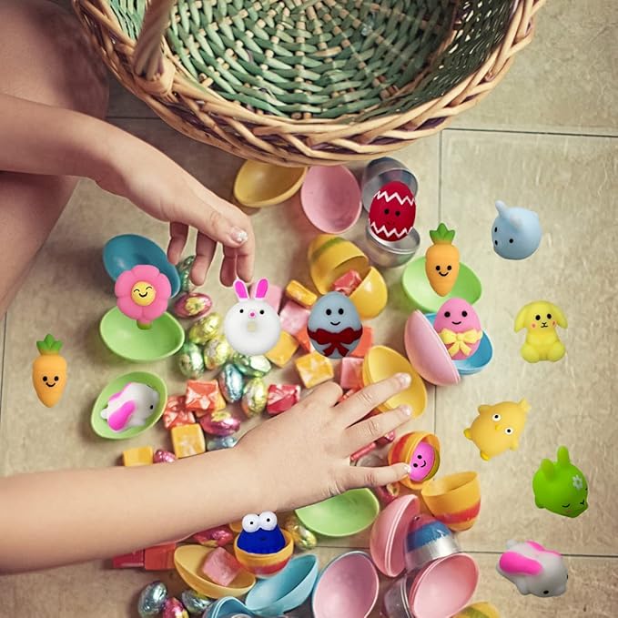 Anditoy 100 PCS Easter Mochi Squishy Toys Stress Relief Squishies for Kids Boys Girls Toddlers Easter Basket Stuffers Egg Fillers Gifts Party Favors